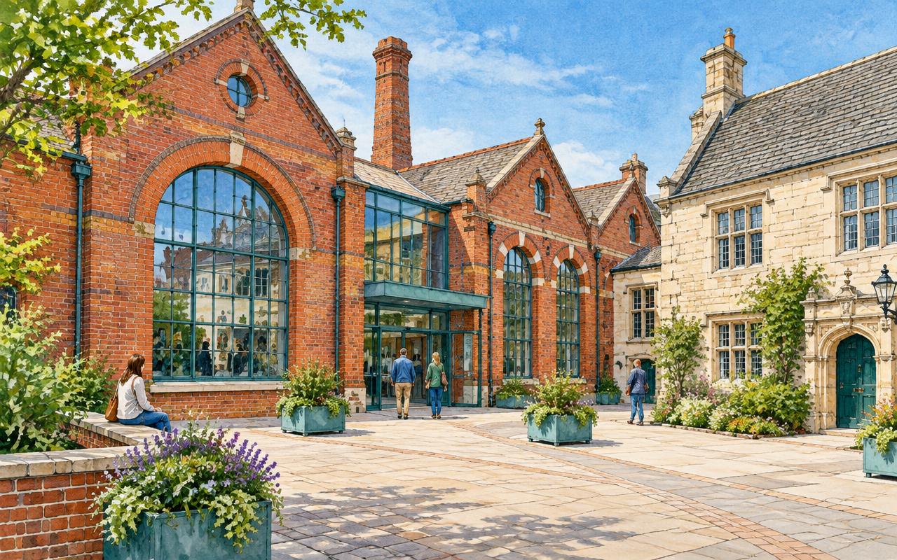 Artist's impression of the historic home and former brewery buildings at The Higgins Bedford on Castle Lane